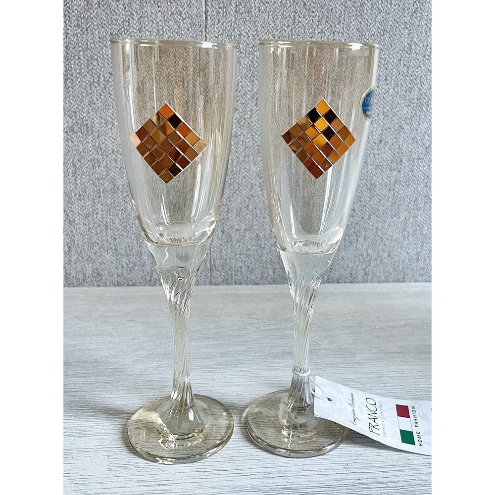 80's Champagne Wine Flutes Franco NWT EMBELLISHED PAIR Wedding Bride Groom Party